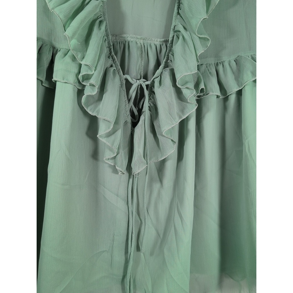 Fanco Ruffle Front Button Tie Top Medium Boho - Picture 4 of 10
